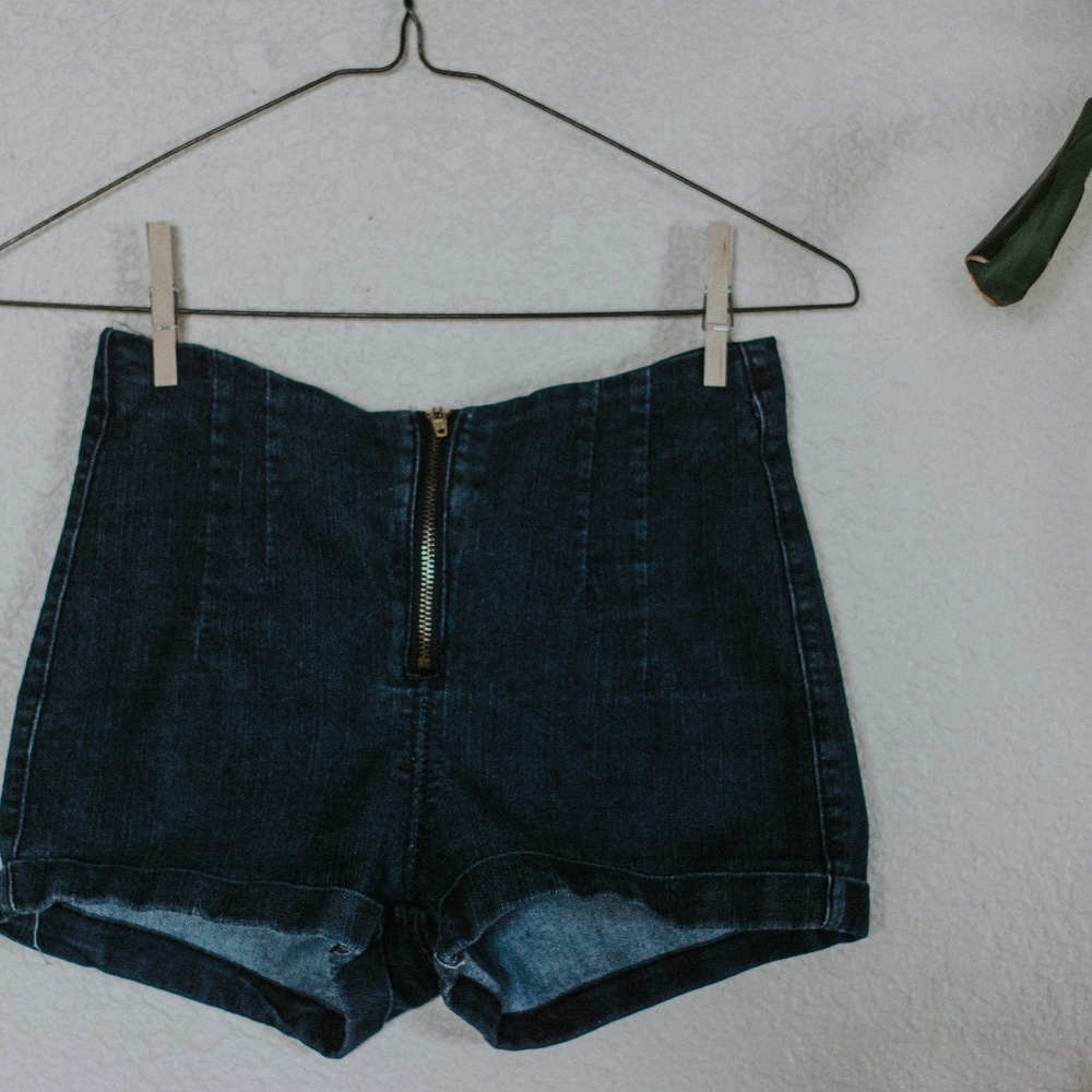 No Button High Waisted Denim Shorts
